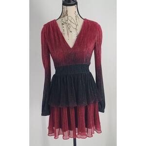 Dress The Population Mini Dress Metallic Ombre Red Black Womens Size XS party